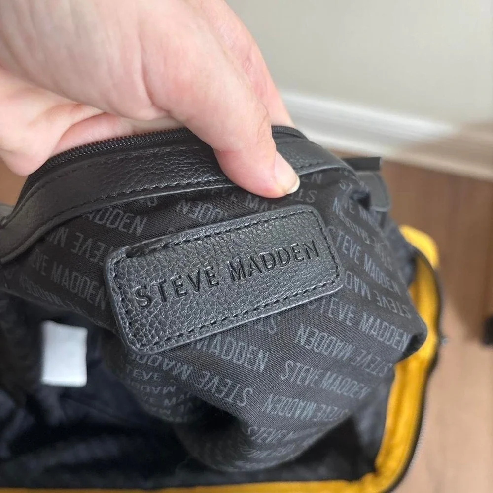 Steve Madden Yellow Geometric Quilted Nylon Backpack Womens Black Trim Bag
